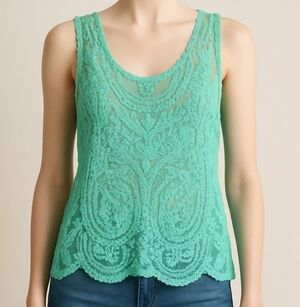 Chic Lace Sleeveless Top - Turquoise